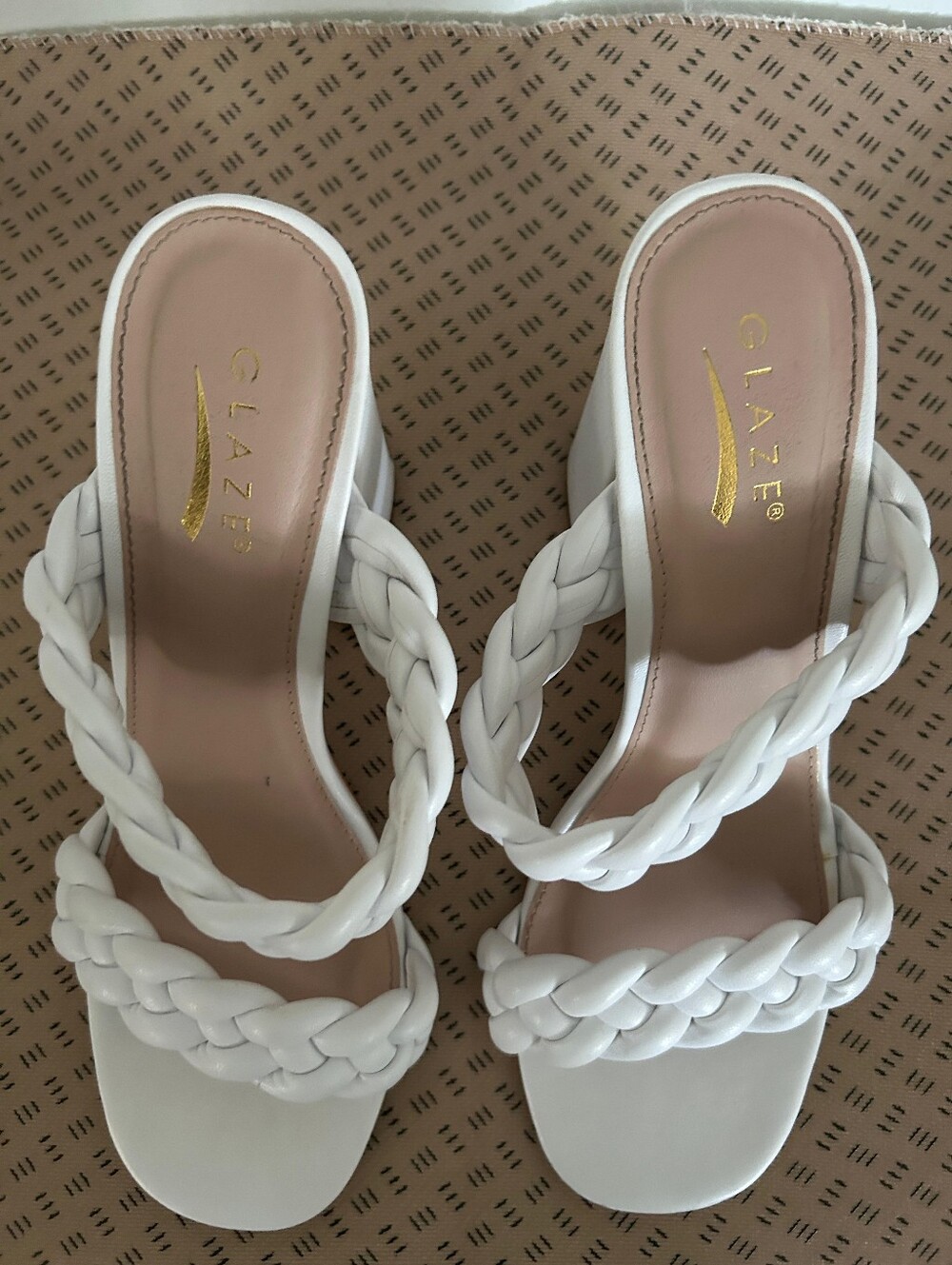 Glaze White Braided Double-Strap Slide Heels